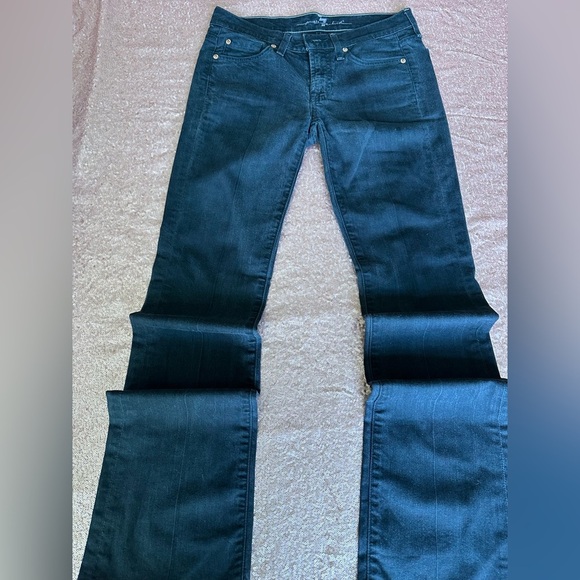 7 For All Mankind Jeans Womens 27 Black Dark Wash A Pocket Low Rise Flare Denim - Picture 1 of 9